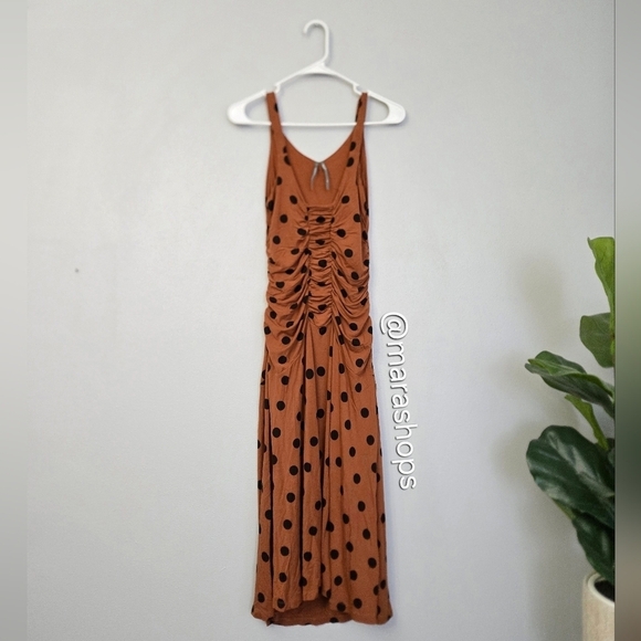 Anthropologie Polka Dot Ruched Midi Dress - Picture 3 of 7